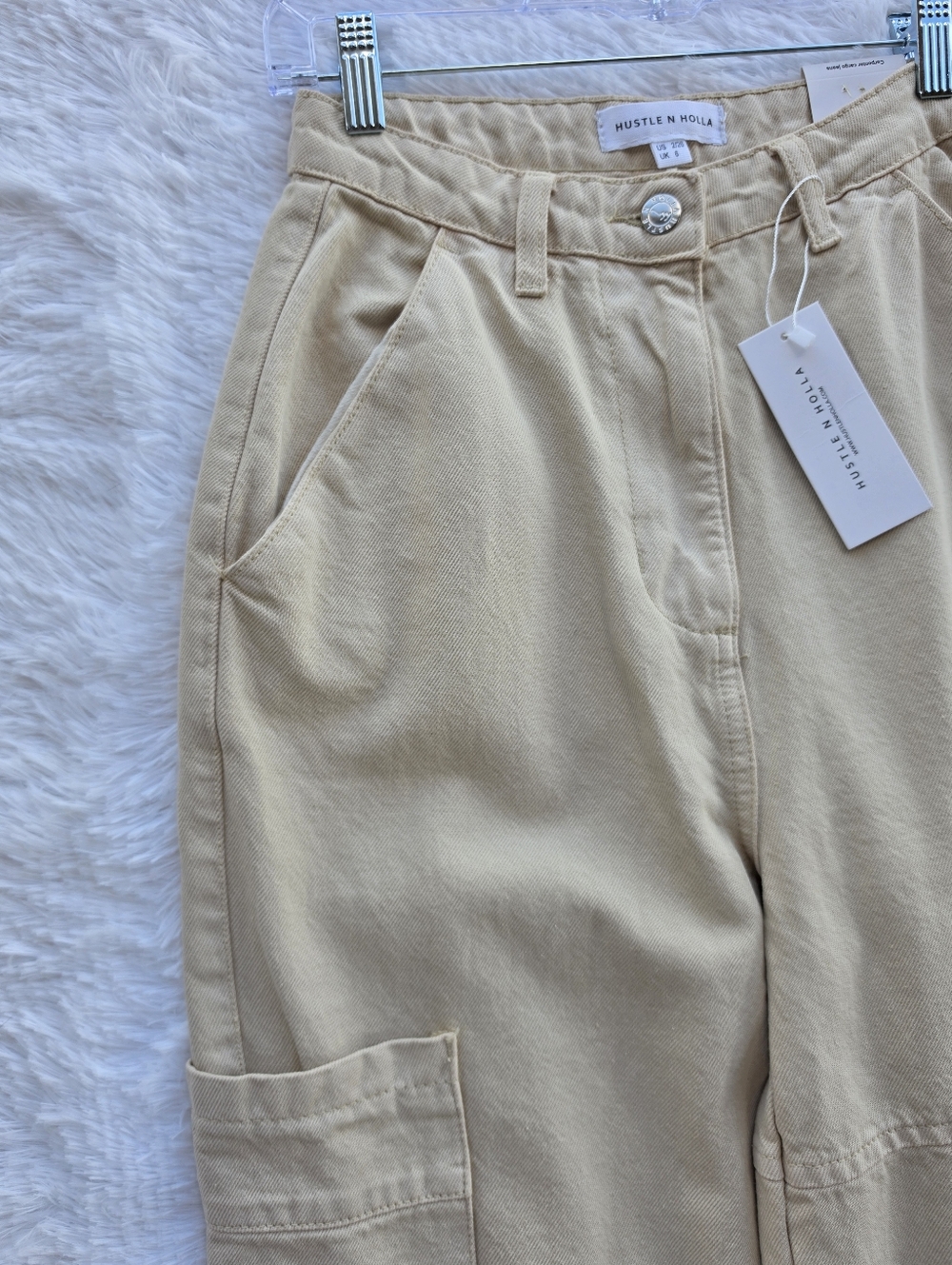 Hustle N Holla Kerry High Rise Tan Carpentet Cargo Jeans - Picture 3 of 9